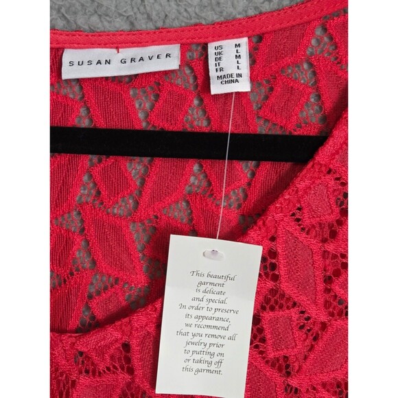 Susan Graver Beach Coverup Kimono Top‎ Women M Coral Pink Boho Resort Semi Sheer - Picture 6 of 9